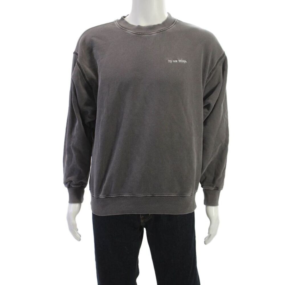 Elwood Mens Dark Gray 100% Organic Cotton Pullover Sweatshirt Crew Neck Size S
